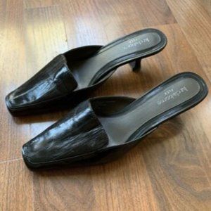 Liz Claiborne Flex Womens Leather Square Toe Slide Heels Eel Skin Y2K 7 M